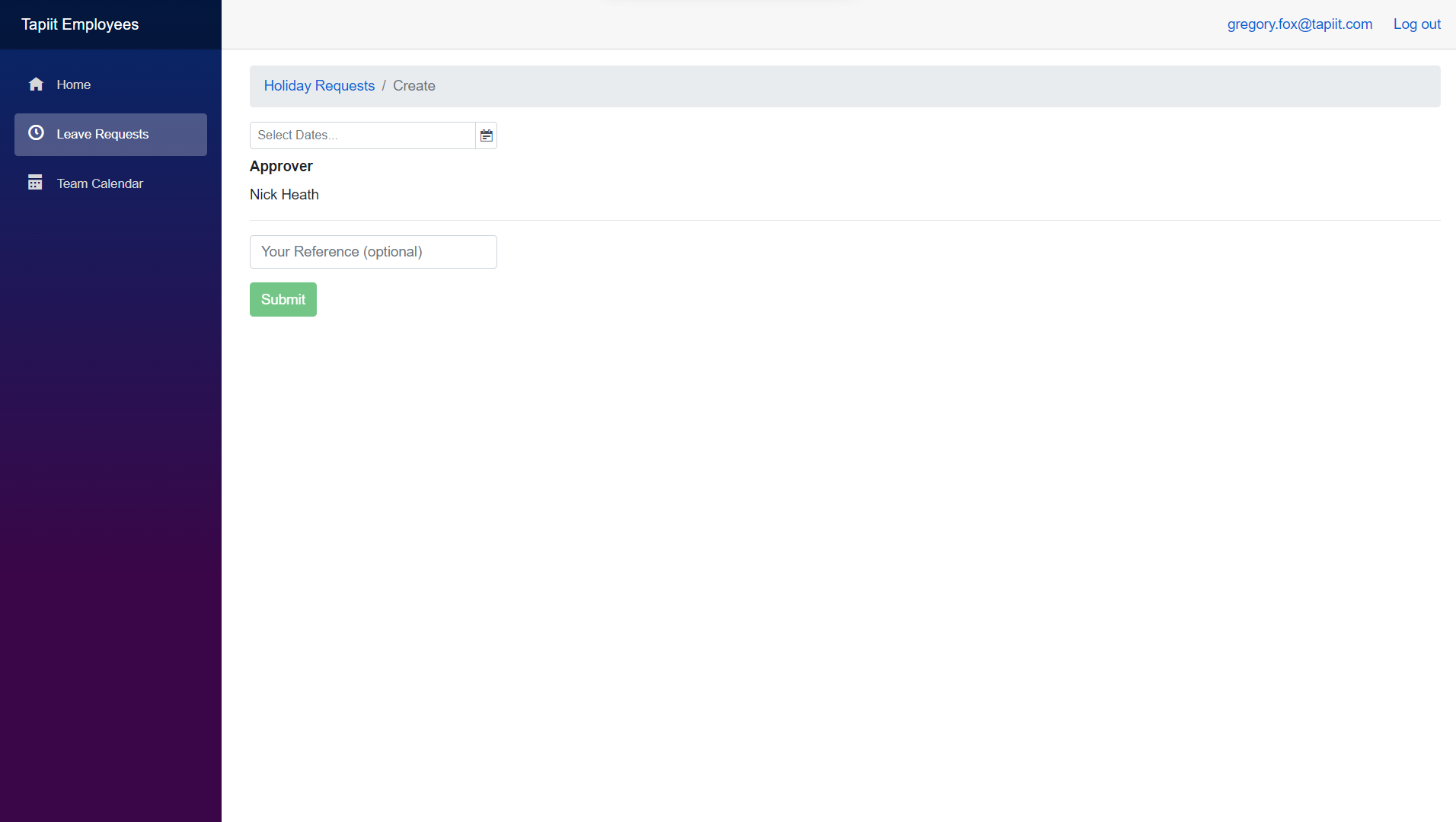 Tapiit application leave request form screen