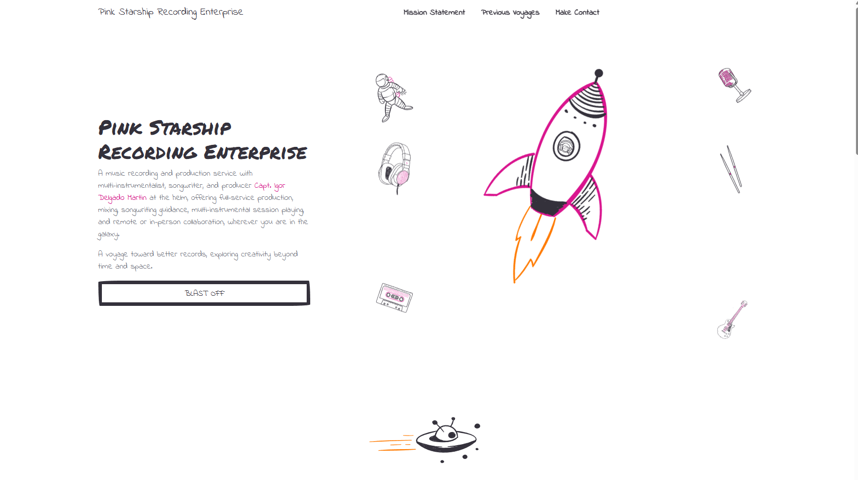 Pink Starship completed website homepage